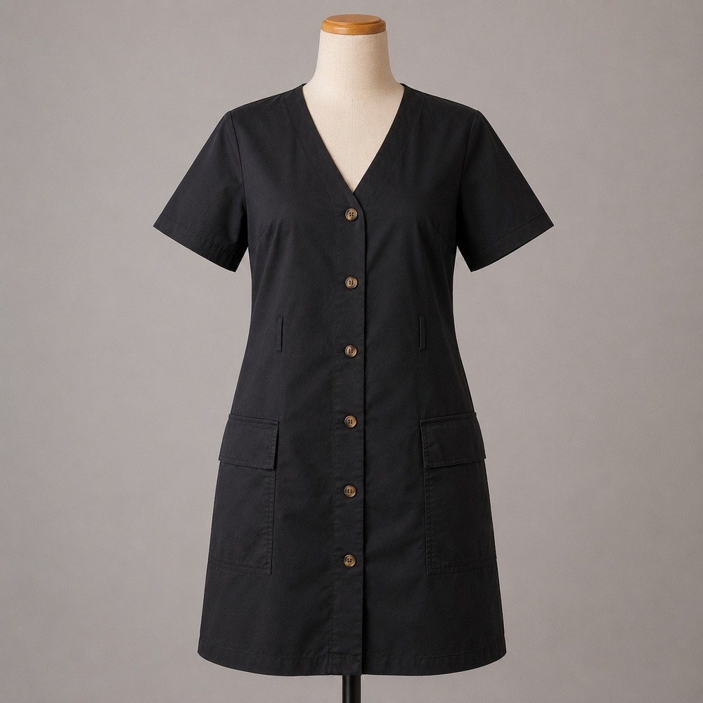New Women's Black Cargo Utility Cotton Shirt Dress Sz S Office Capsule Wardrobe